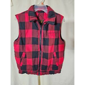 Branded Lion Buffalo Plaid Vest Small Red Black Check Quilted Puffer Gilet EXCL